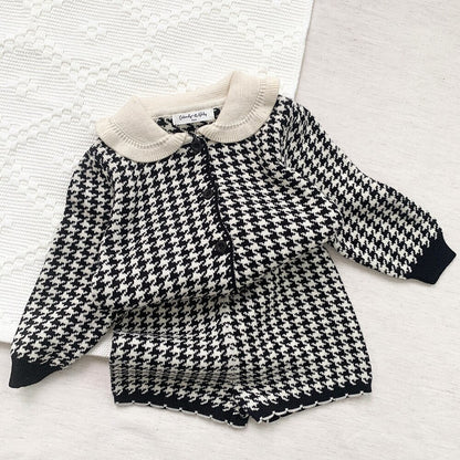 -ベビー キッズ 千鳥格子 セットアップ 前あき カーディガン トップス ショート パンツ【mh0000258】 - mamahalo shop - 長袖セットアップ -  べビー服 - 子供服 - 男の子 - 女の子
