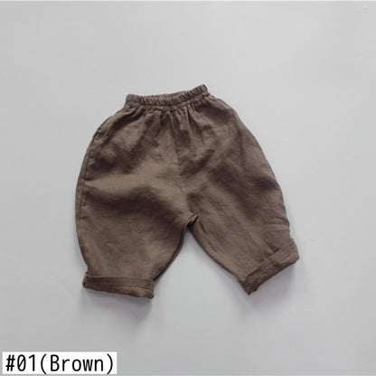 -キッズ サマー コットンリネン パンツ - mamahalo shop - ロングパンツ・スウェットパンツ -  べビー服 - 子供服 - 男の子 - 女の子