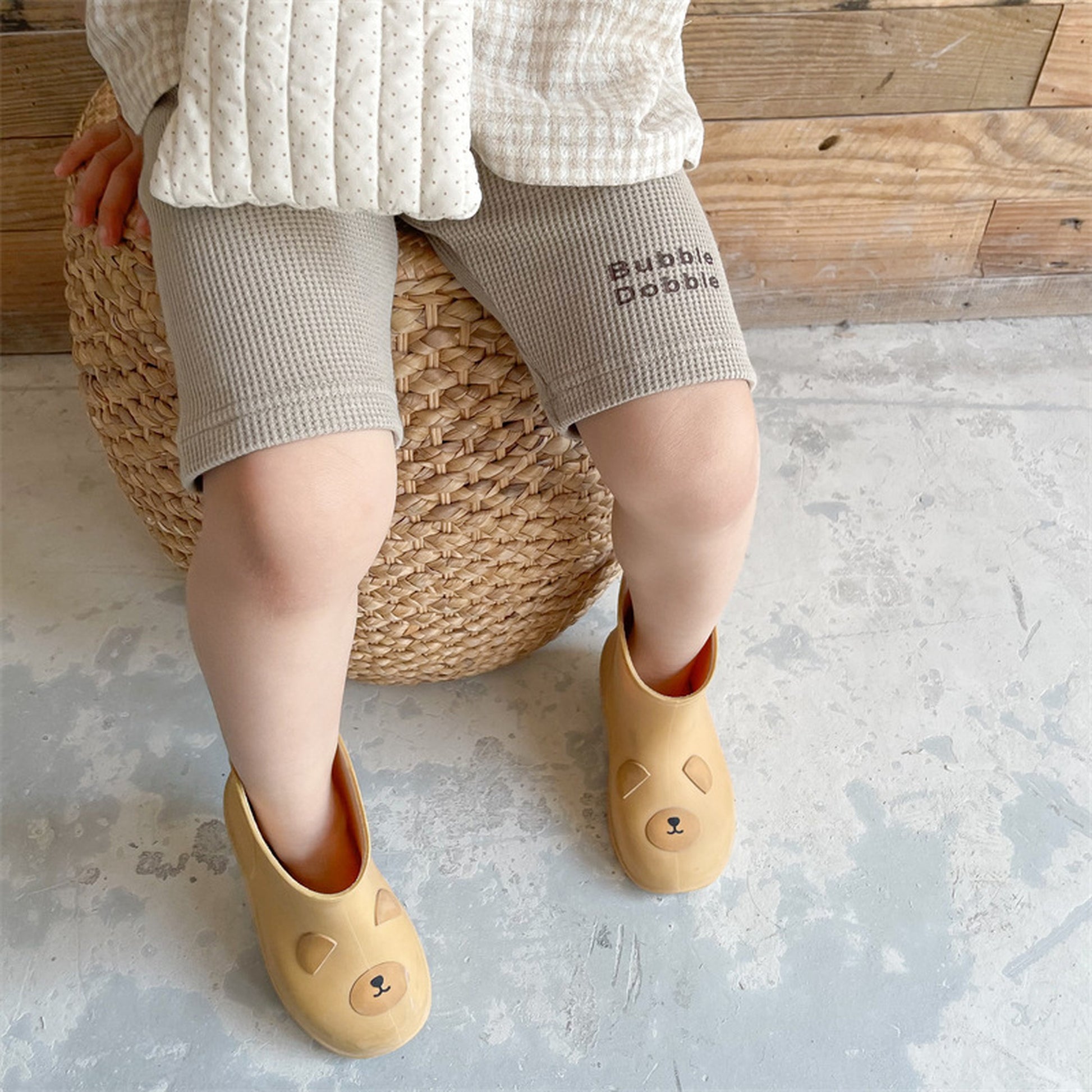 -キッズ レターロゴ ワッフル ハーフ レギンス パンツ - mamahalo shop - レギンスパンツ -  べビー服 - 子供服 - 男の子 - 女の子