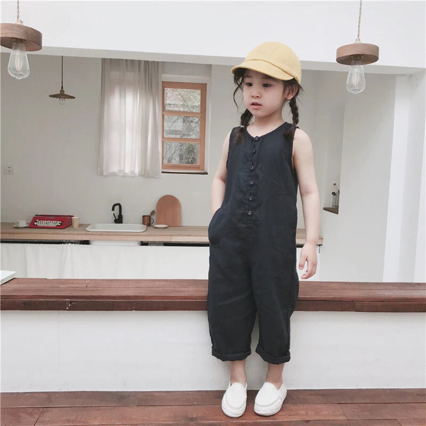 -キッズ コットンリネン ノースリーブ ジャンプスーツ【mh0000515】 - mamahalo shop - ノースリーブジャンプスーツ -  べビー服 - 子供服 - 男の子 - 女の子