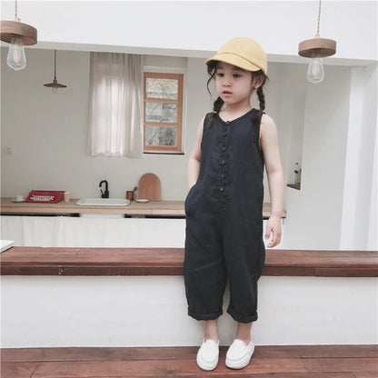 -キッズ コットンリネン ノースリーブ ジャンプスーツ【mh0000515】 - mamahalo shop - ノースリーブジャンプスーツ -  べビー服 - 子供服 - 男の子 - 女の子