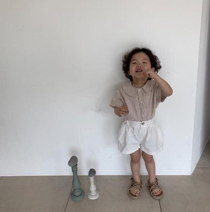 -キッズ ギンガムチェック ブラウス シャツ - mamahalo shop - 半袖シャツ・ブラウス -  べビー服 - 子供服 - 男の子 - 女の子