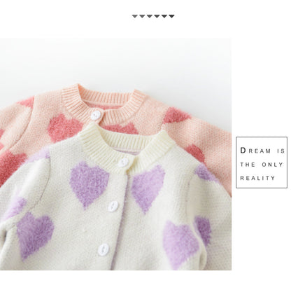 -ベビー ニット セット ハート セットアップ  ロンパース カーディガン【mh0000365】 - mamahalo shop - ロンパースセットアップ -  べビー服 - 子供服 - 男の子 - 女の子