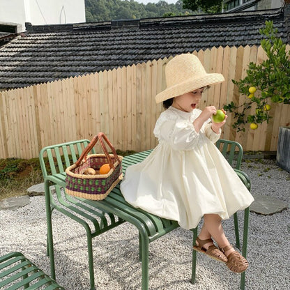 -キッズワンピース レース ドレス 長袖ワンピース ベージュ - mamahalo shop - 長袖ワンピース -  べビー服 - 子供服 - 男の子 - 女の子