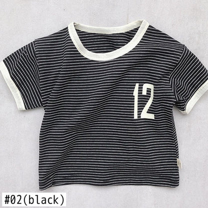 -キッズ ボーダー 半袖Tシャツ - mamahalo shop - 半袖Tシャツ -  べビー服 - 子供服 - 男の子 - 女の子