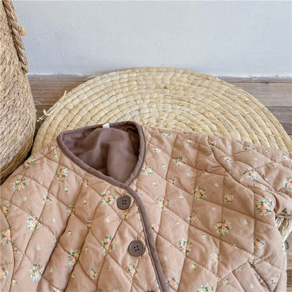 -キッズ フラワー キルティング ジャケット コート【mh0000277】 - mamahalo shop - ショートコート・ジャケット・ジャンパー -  べビー服 - 子供服 - 男の子 - 女の子