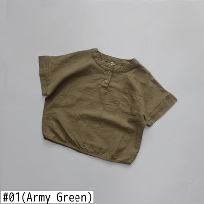 -キッズ コットンリネン 半袖 トップス - mamahalo shop - 半袖Tシャツ -  べビー服 - 子供服 - 男の子 - 女の子