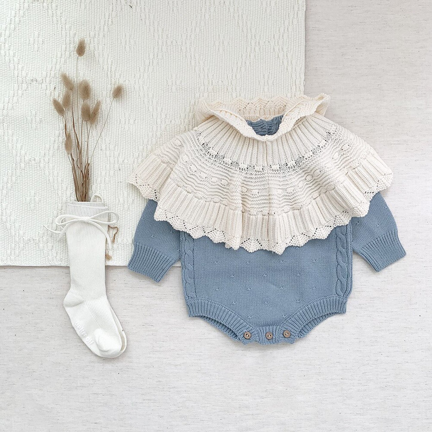 -ベビー キッズ レース ニット フーディ ボレロ ポンチョ【mh0000257】 - mamahalo shop - ショール -  べビー服 - 子供服 - 男の子 - 女の子