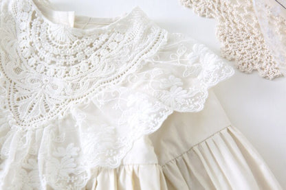 -キッズワンピース レース ドレス 長袖ワンピース ベージュ - mamahalo shop - 長袖ワンピース -  べビー服 - 子供服 - 男の子 - 女の子