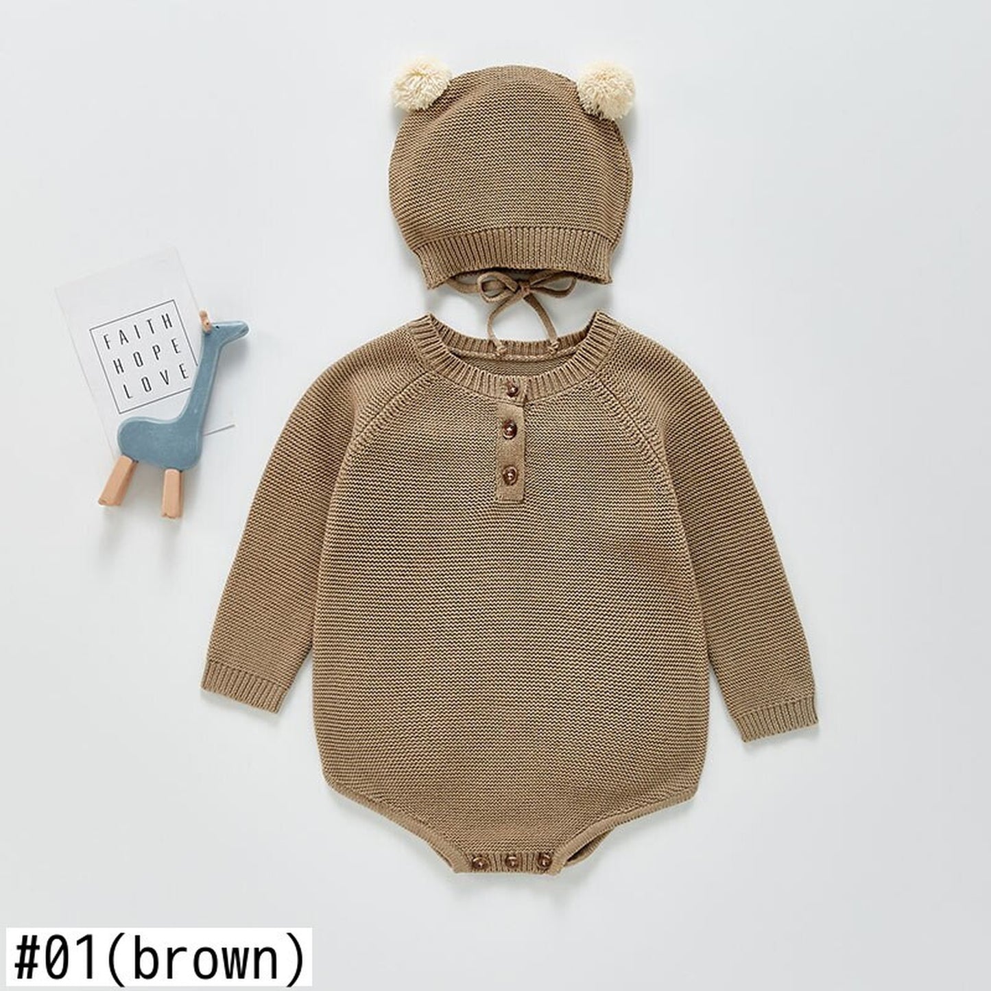 -ベビー くま 耳帽子 ニット ロンパース セット【mh0000428】 - mamahalo shop - 長袖ロンパース -  べビー服 - 子供服 - 男の子 - 女の子