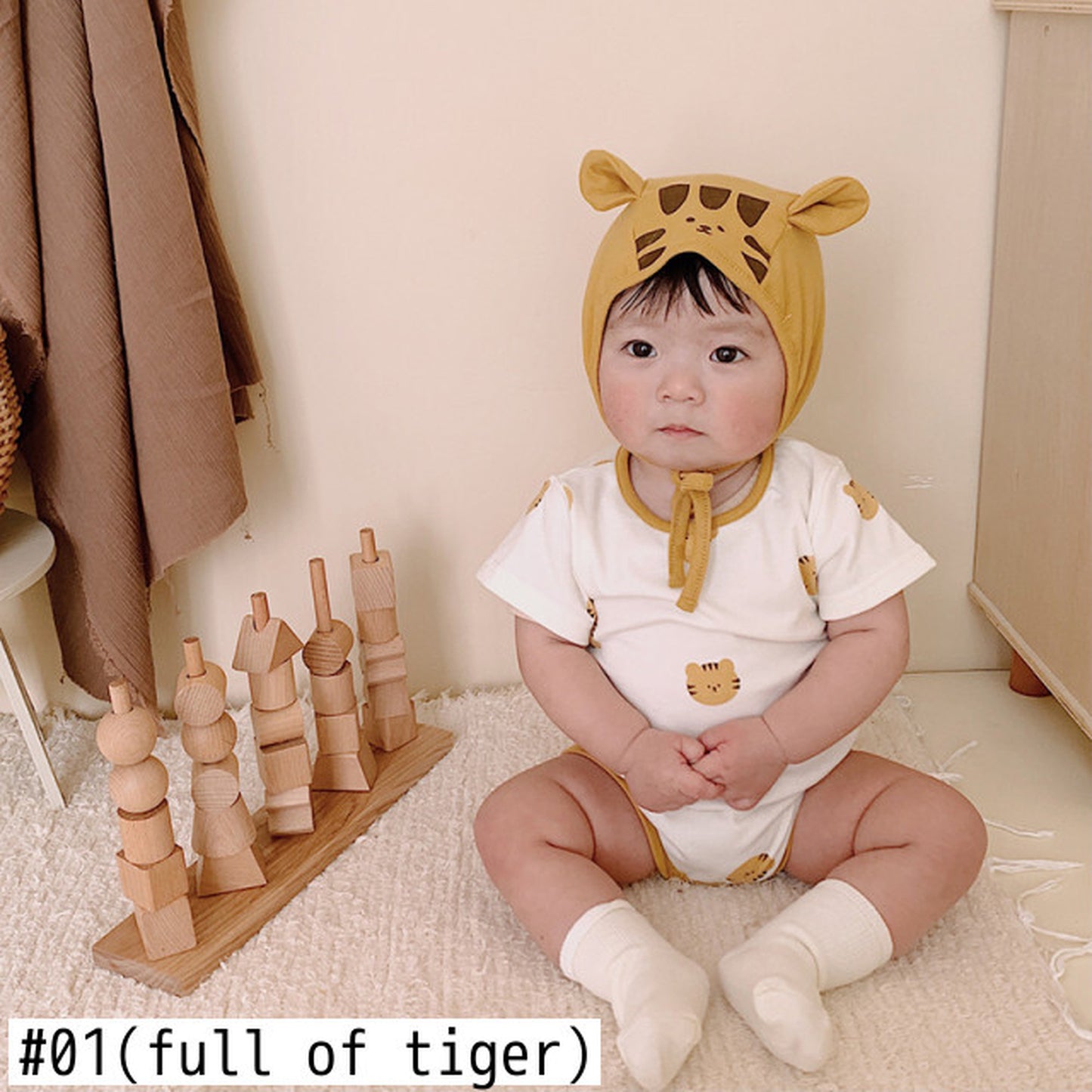 -☺︎ ベビー タイガー 虎 半袖 ロンパース 耳帽子 セット - mamahalo shop - 半袖ロンパース -  べビー服 - 子供服 - 男の子 - 女の子