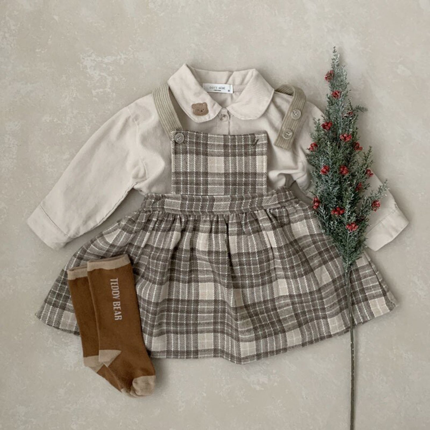 -ベビー キッズ チェック サスペンダー スカート ジャンパースカート - mamahalo shop - ノースリーブワンピース -  べビー服 - 子供服 - 男の子 - 女の子