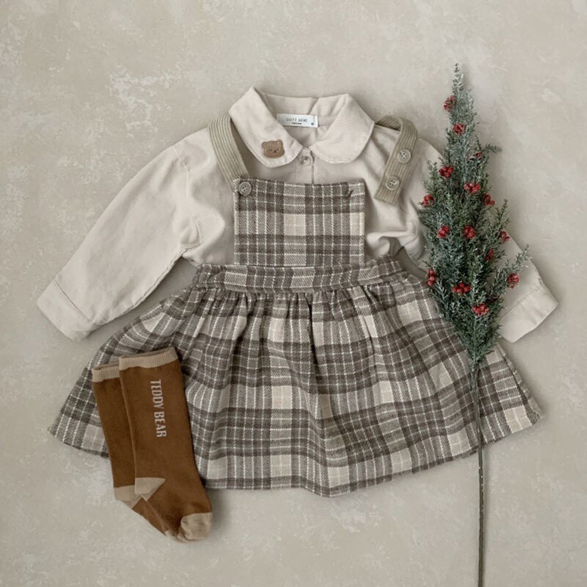 -ベビー キッズ チェック サスペンダー スカート ジャンパースカート - mamahalo shop - ノースリーブワンピース -  べビー服 - 子供服 - 男の子 - 女の子