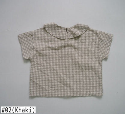 -キッズ ギンガムチェック ブラウス シャツ - mamahalo shop - 半袖シャツ・ブラウス -  べビー服 - 子供服 - 男の子 - 女の子