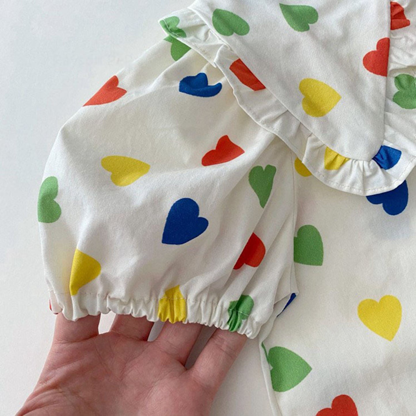 -ベビー ビッグ襟 半袖 パフスリーブ ブラウス シャツ ハート チェックフラワー 無地【mh0000707】 - mamahalo shop - 半袖シャツ・ブラウス -  べビー服 - 子供服 - 男の子 - 女の子