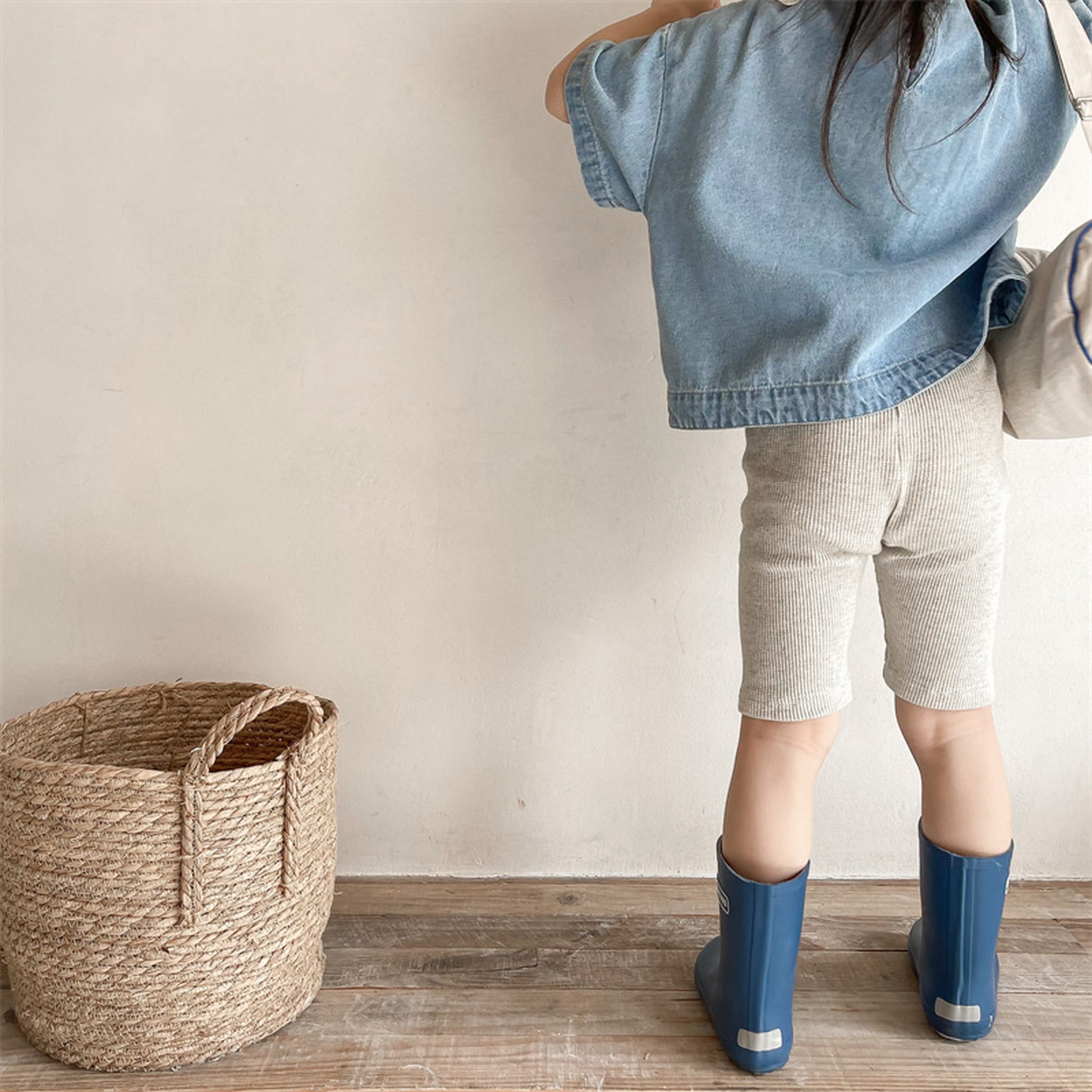 -キッズ レターロゴ ワッフル ハーフ レギンス パンツ - mamahalo shop - レギンスパンツ -  べビー服 - 子供服 - 男の子 - 女の子