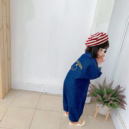 -キッズ デニム つなぎ オールインワン ジャンプスーツ【mh0000225】 - mamahalo shop - 長袖ジャンプスーツ -  べビー服 - 子供服 - 男の子 - 女の子