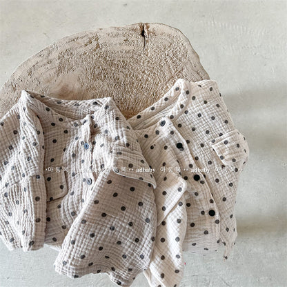 -キッズ みずたま ノーカラー 半袖 シャツ ブラウス トップス - mamahalo shop - 半袖シャツ・ブラウス -  べビー服 - 子供服 - 男の子 - 女の子