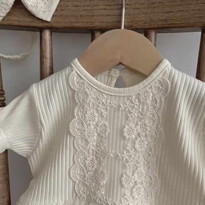 ベビー レース 刺繍 チュール フリル 半袖 ドレス ロンパース ヘアバンド セット【mh0001835】