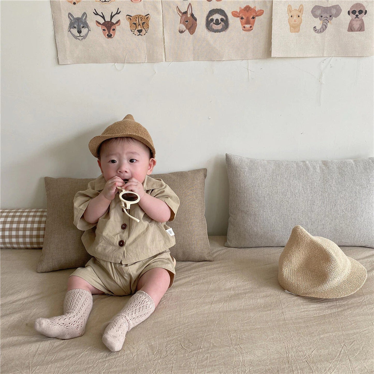 -☺︎ ベビーセットアップ 2点セット 半袖シャツ ショートパンツ 2カラー - mamahalo shop - 半袖セットアップ -  べビー服 - 子供服 - 男の子 - 女の子