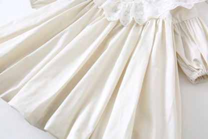 -キッズワンピース レース ドレス 長袖ワンピース ベージュ - mamahalo shop - 長袖ワンピース -  べビー服 - 子供服 - 男の子 - 女の子