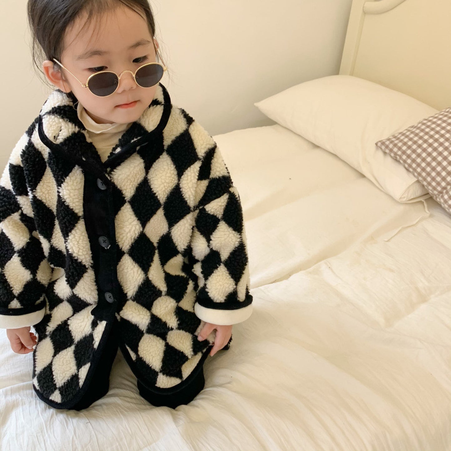 -キッズアウター ボアフリース ダイヤチェック ジャケット コート - mamahalo shop - ショートコート・ジャケット・ジャンパー -  べビー服 - 子供服 - 男の子 - 女の子