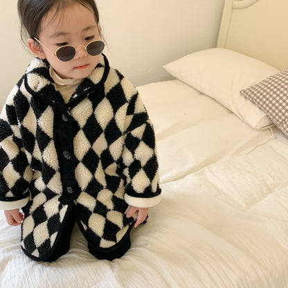 -キッズアウター ボアフリース ダイヤチェック ジャケット コート - mamahalo shop - ショートコート・ジャケット・ジャンパー -  べビー服 - 子供服 - 男の子 - 女の子