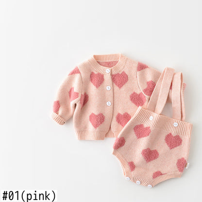 -ベビー ニット セット ハート セットアップ  ロンパース カーディガン【mh0000365】 - mamahalo shop - ロンパースセットアップ -  べビー服 - 子供服 - 男の子 - 女の子