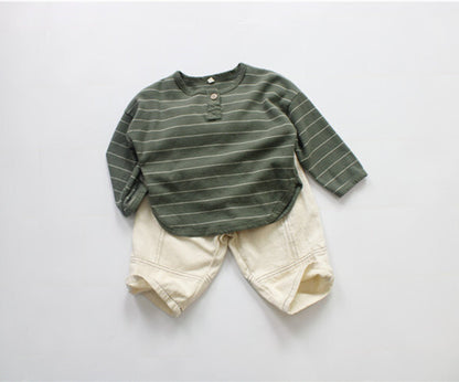 -キッズ ボーダー 長袖 Tシャツ トップス - mamahalo shop - 長袖Tシャツ -  べビー服 - 子供服 - 男の子 - 女の子