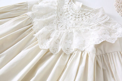 -キッズワンピース レース ドレス 長袖ワンピース ベージュ - mamahalo shop - 長袖ワンピース -  べビー服 - 子供服 - 男の子 - 女の子