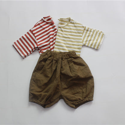 -キッズ ボーダー 半袖 ルーズ Tシャツ トップス - mamahalo shop - 半袖Tシャツ -  べビー服 - 子供服 - 男の子 - 女の子