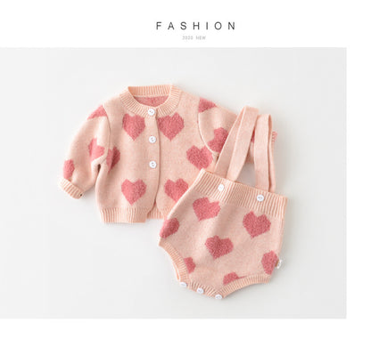 -ベビー ニット セット ハート セットアップ  ロンパース カーディガン【mh0000365】 - mamahalo shop - ロンパースセットアップ -  べビー服 - 子供服 - 男の子 - 女の子