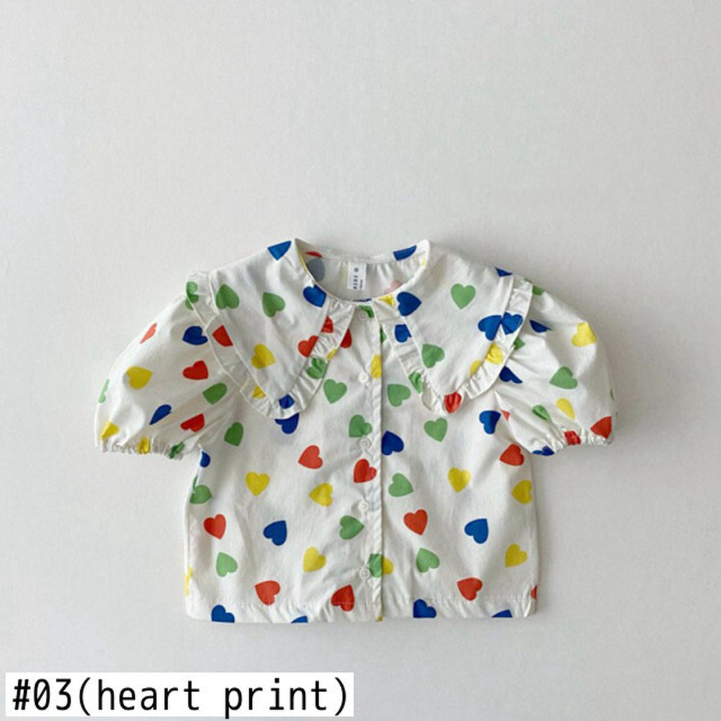 ★ベビー ビッグ襟 半袖 パフスリーブ ブラウス シャツ ハート チェックフラワー 無地 51380527 - mamahalo shop - 半袖シャツ・ブラウス - ベビー服 - 子供服 - 男の子 - 女の子