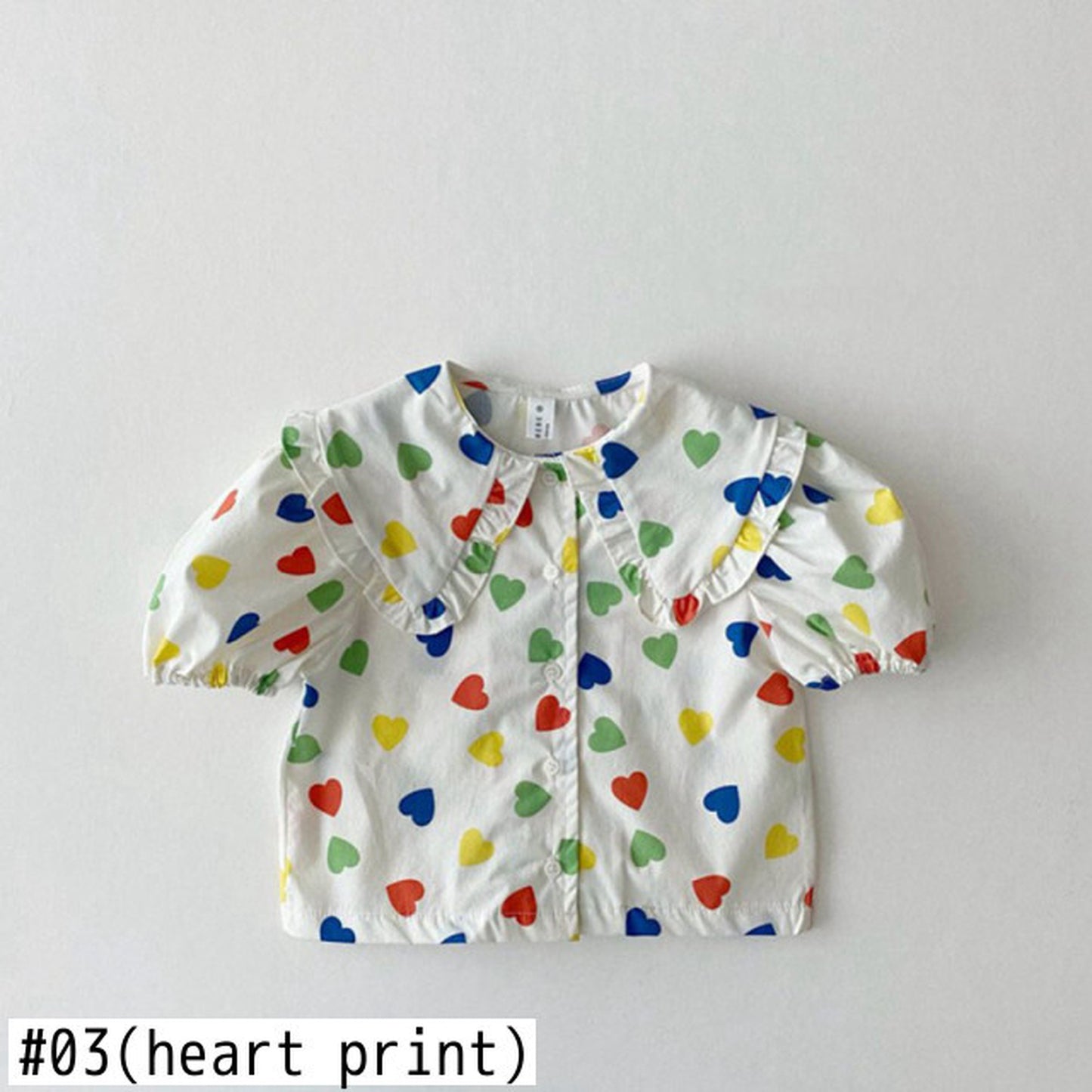 -ベビー ビッグ襟 半袖 パフスリーブ ブラウス シャツ ハート チェックフラワー 無地【mh0000707】 - mamahalo shop - 半袖シャツ・ブラウス -  べビー服 - 子供服 - 男の子 - 女の子