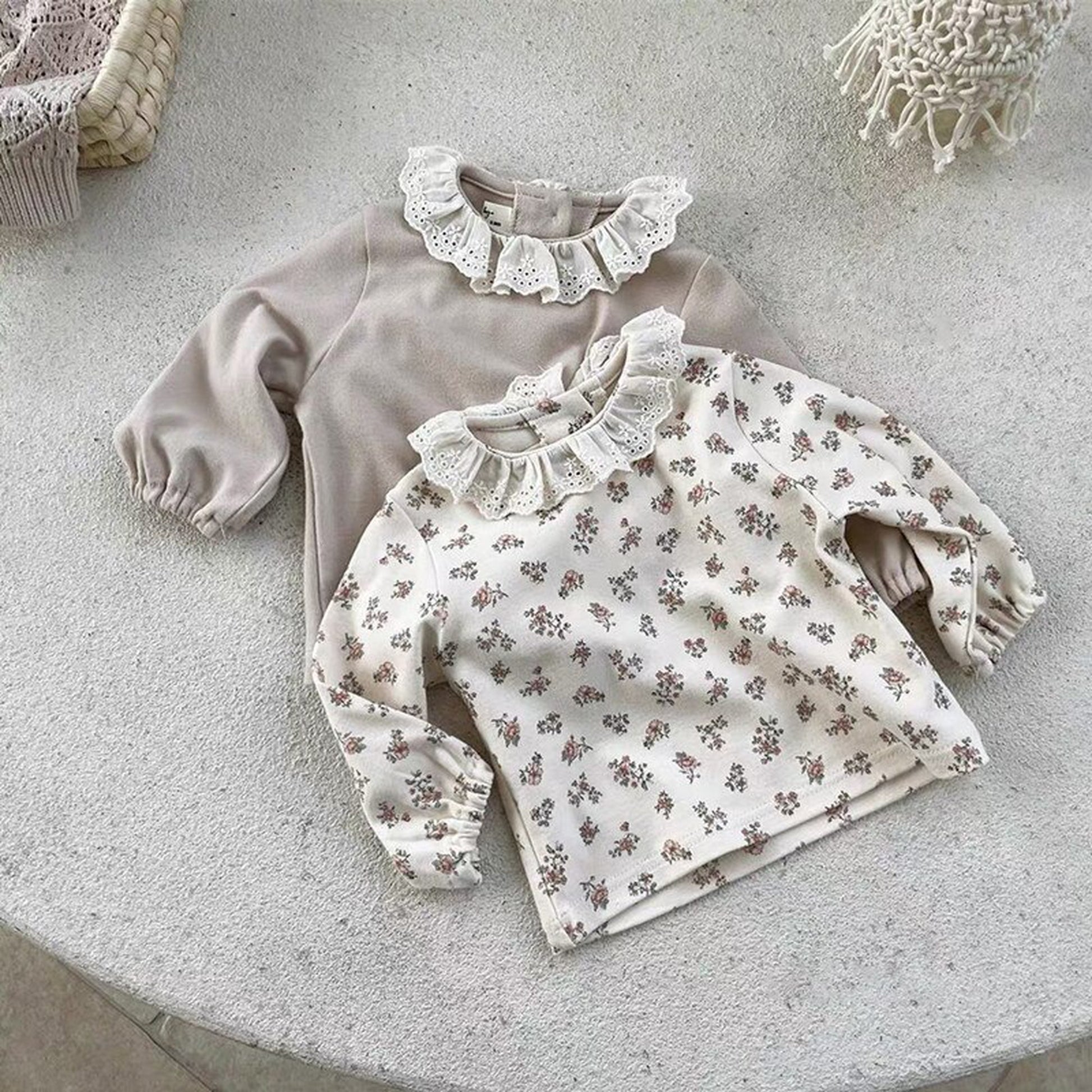 -ベビー フラワー レース襟 長袖 ブラウス トップス - mamahalo shop - 長袖Tシャツ -  べビー服 - 子供服 - 男の子 - 女の子