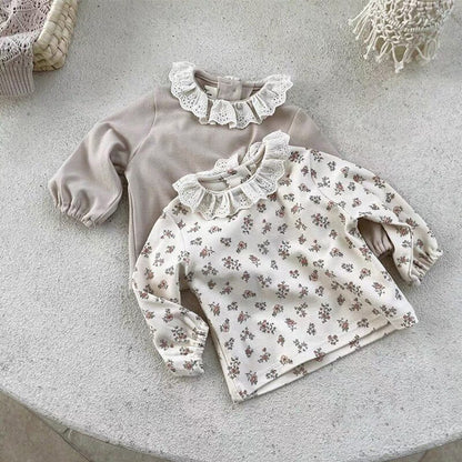 -ベビー フラワー レース襟 長袖 ブラウス トップス - mamahalo shop - 長袖Tシャツ -  べビー服 - 子供服 - 男の子 - 女の子