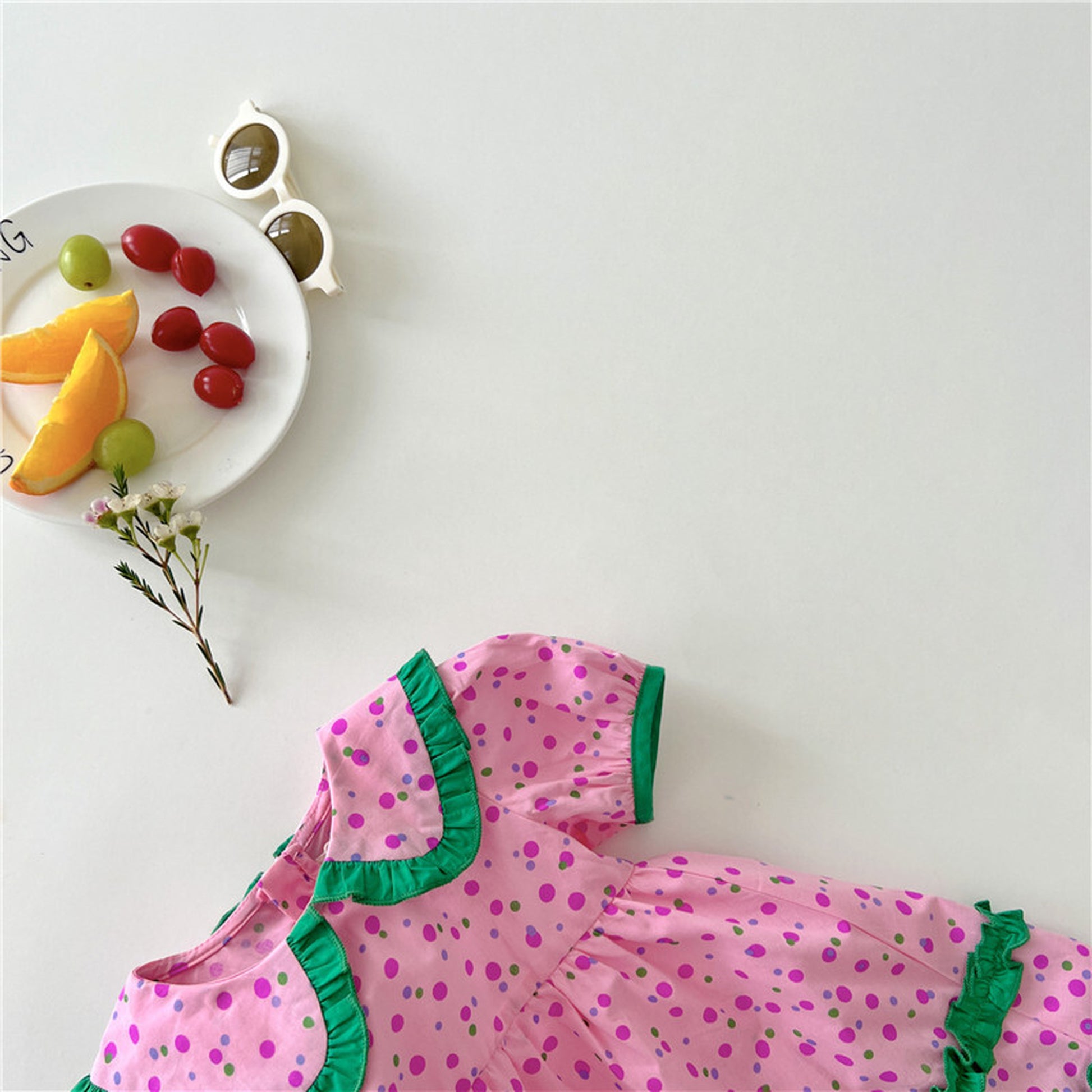 -キッズ みずたま 半袖 フリル ワンピース - mamahalo shop - 半袖ワンピース -  べビー服 - 子供服 - 男の子 - 女の子