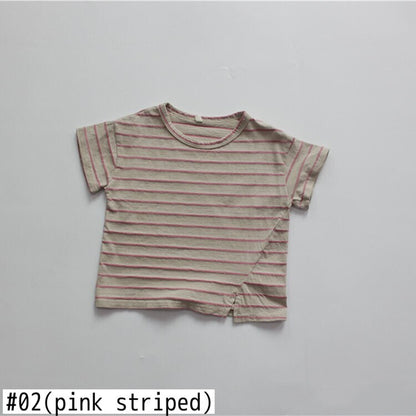 -キッズ ボーダー 半袖 Tシャツ - mamahalo shop - 半袖Tシャツ -  べビー服 - 子供服 - 男の子 - 女の子