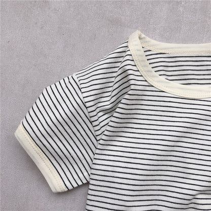 -キッズ ボーダー 半袖Tシャツ - mamahalo shop - 半袖Tシャツ -  べビー服 - 子供服 - 男の子 - 女の子