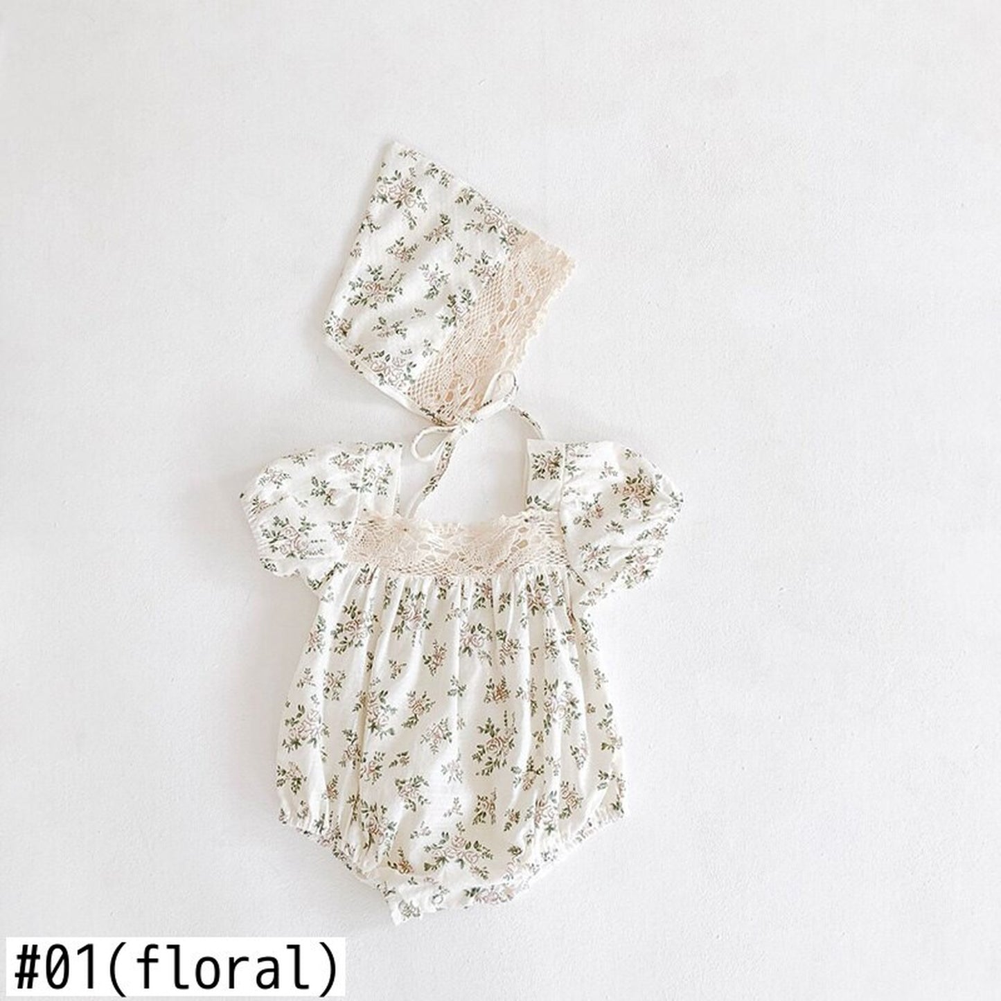 -ベビー フラワー 半袖 ロンパース ボンネット セット - mamahalo shop - 半袖ロンパース -  べビー服 - 子供服 - 男の子 - 女の子