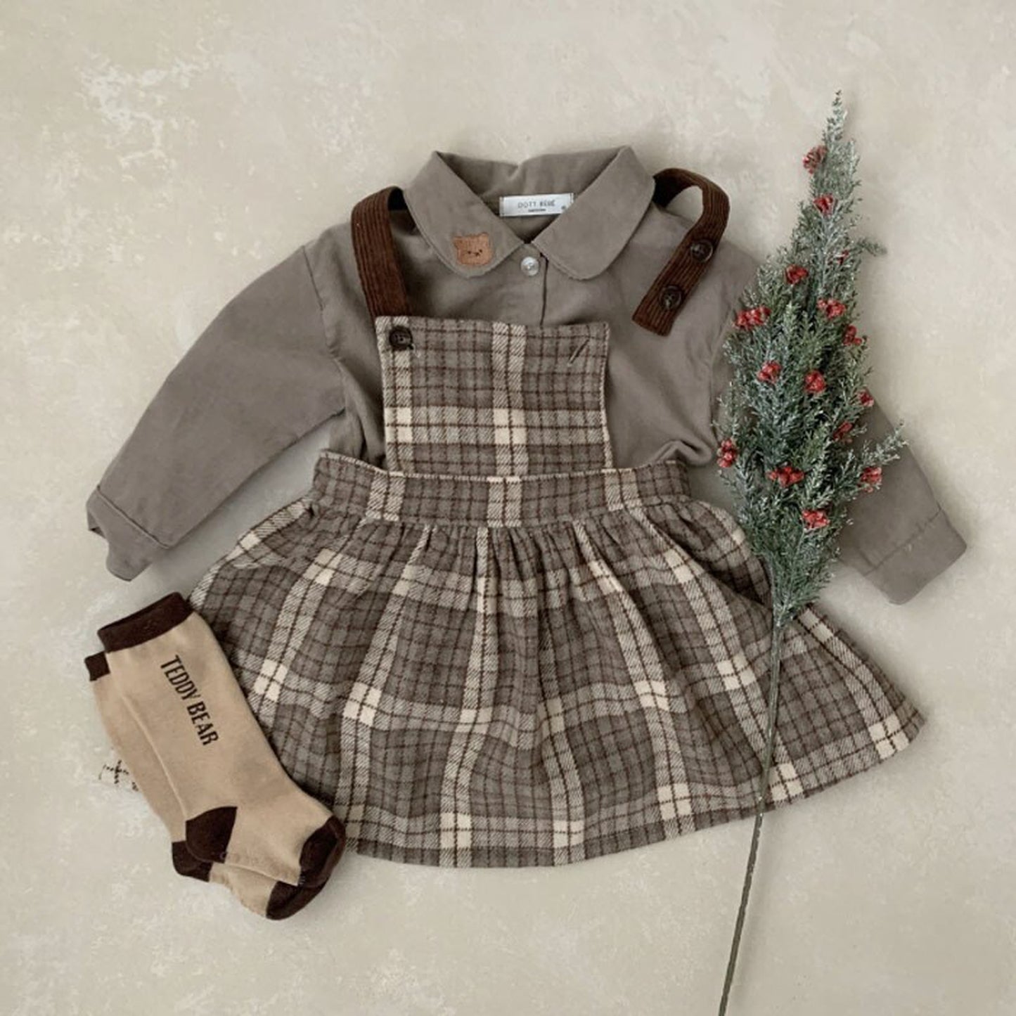 -ベビー キッズ チェック サスペンダー スカート ジャンパースカート - mamahalo shop - ノースリーブワンピース -  べビー服 - 子供服 - 男の子 - 女の子