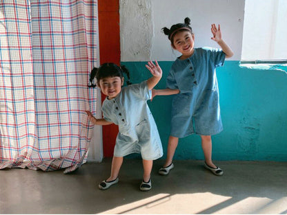 -キッズ デニム 半袖 ジャンプスーツ 48918290 - mamahalo shop - 半袖ジャンプスーツ -  べビー服 - 子供服 - 男の子 - 女の子