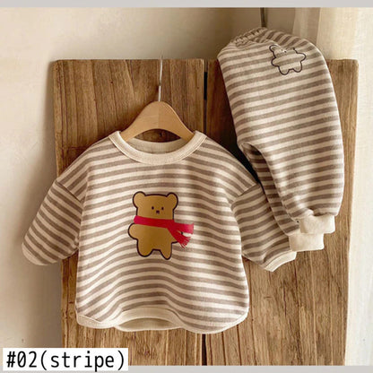 -ベビー くま ベア セットアップ スウェット ボーダー 無地 トップス パンツ - mamahalo shop - 長袖セットアップ -  べビー服 - 子供服 - 男の子 - 女の子
