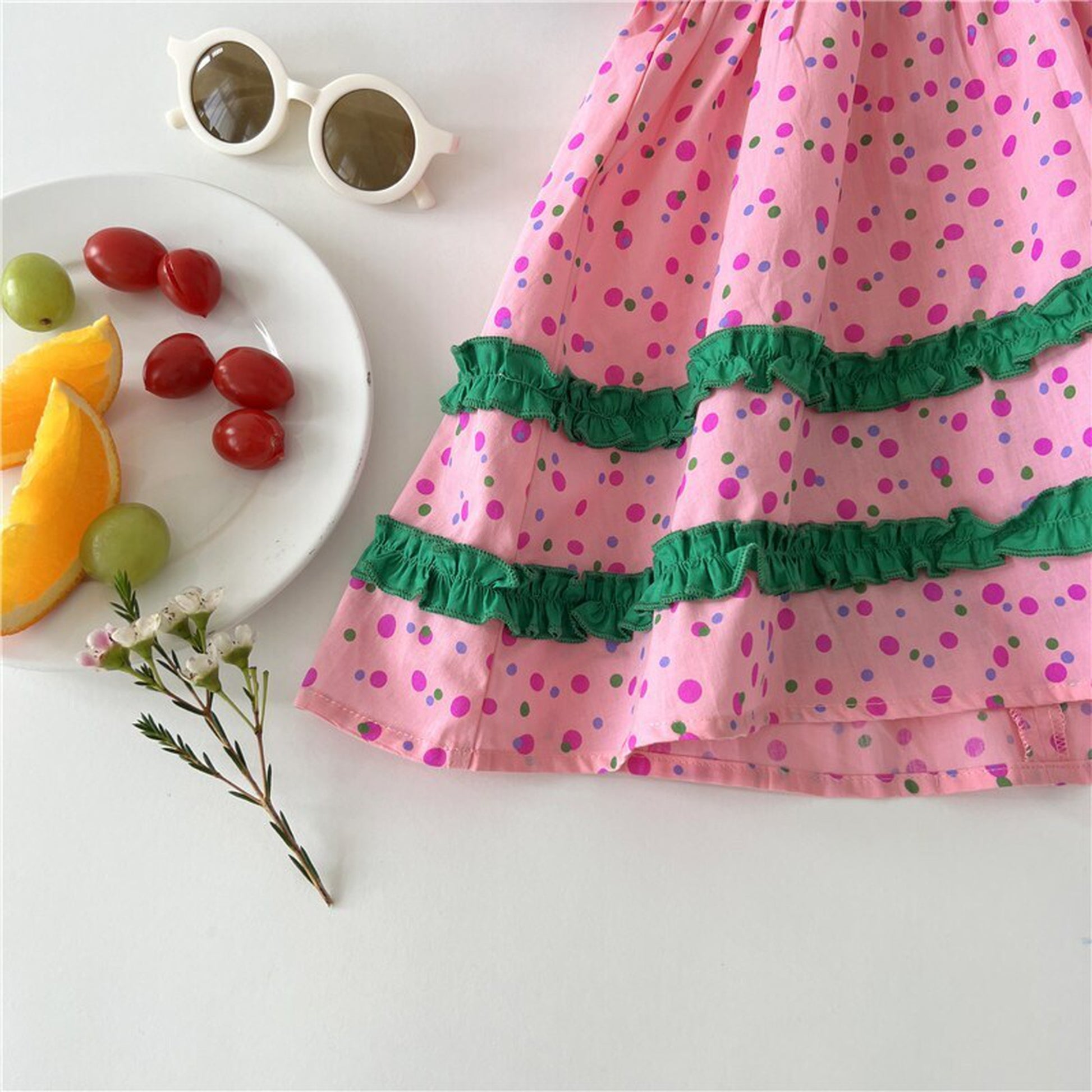 -キッズ みずたま 半袖 フリル ワンピース - mamahalo shop - 半袖ワンピース -  べビー服 - 子供服 - 男の子 - 女の子