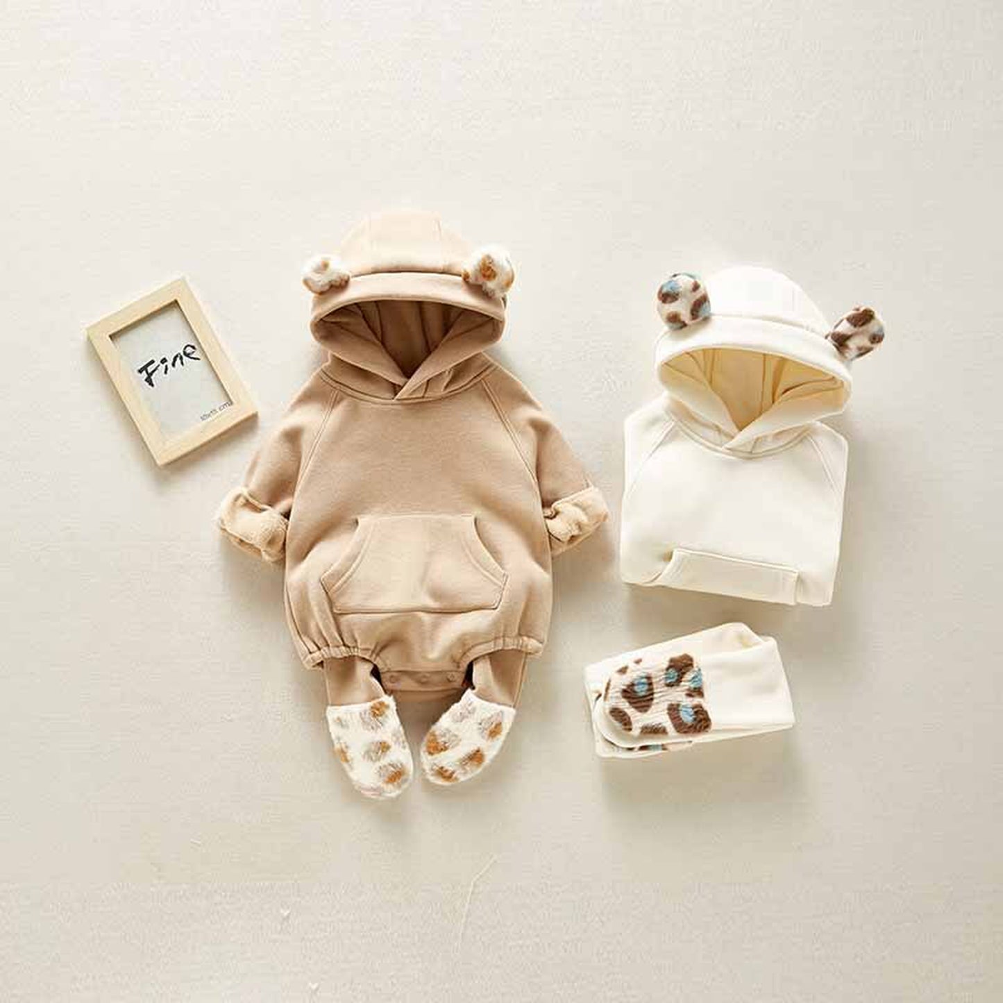 -ベビー レオパード 耳付き フーディ ロンパース 足つき レギンス パンツ - mamahalo shop - 長袖ロンパース -  べビー服 - 子供服 - 男の子 - 女の子