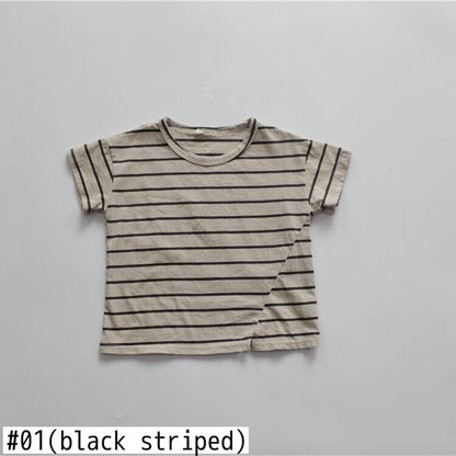 -キッズ ボーダー 半袖 Tシャツ - mamahalo shop - 半袖Tシャツ -  べビー服 - 子供服 - 男の子 - 女の子