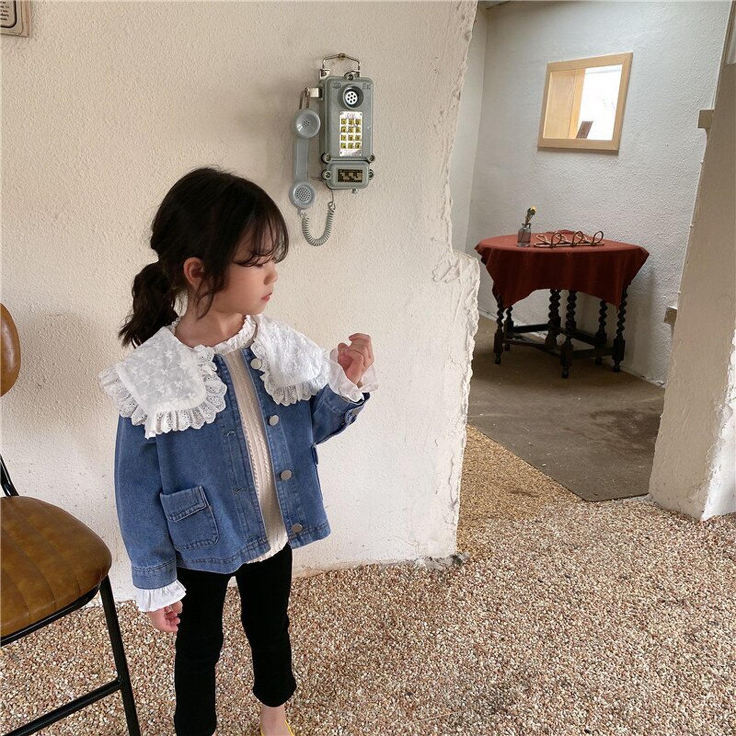 -キッズ フラワー レース襟 デニム ジャケット - mamahalo shop - ショートコート・ジャケット・ジャンパー -  べビー服 - 子供服 - 男の子 - 女の子