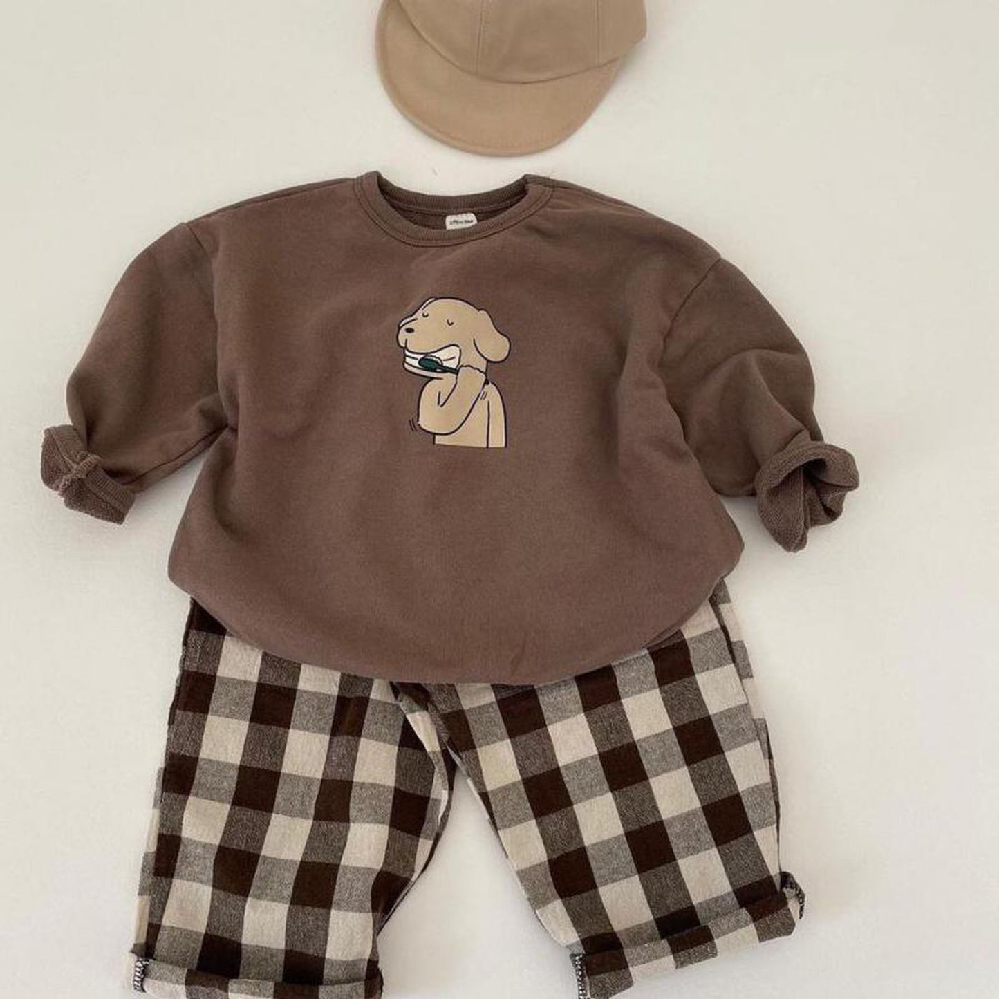 -ベビー アニマル 歯磨き トレーナー チェック パンツ【mh0000296】 - mamahalo shop - トレーナー・フーディ -  べビー服 - 子供服 - 男の子 - 女の子