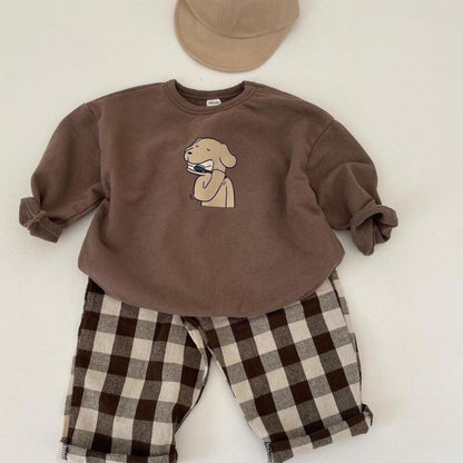 -ベビー アニマル 歯磨き トレーナー チェック パンツ【mh0000296】 - mamahalo shop - トレーナー・フーディ -  べビー服 - 子供服 - 男の子 - 女の子