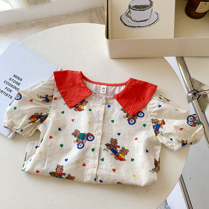 -キッズ くま ベア カラフル 半袖 ブラウス シャツ トップス - mamahalo shop - 半袖シャツ・ブラウス -  べビー服 - 子供服 - 男の子 - 女の子